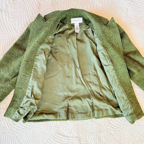 VTG 90s Dark Academia Liz Claiborne Green Tweed Wool Blend Blazer Size 10 - Picture 11 of 15